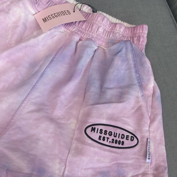 Brand New Misguided waistband runner shorts tie dye in LILAC Size US 0 UK 4 - Picture 5 of 8